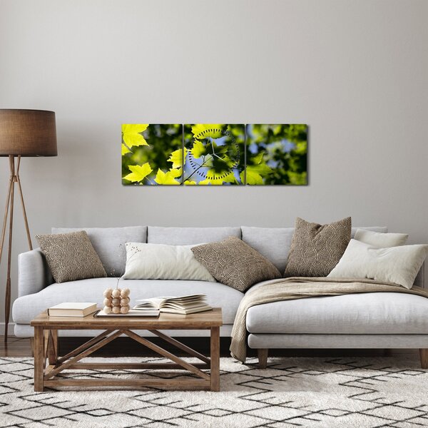 Obraz - javorové listy (s hodinami) (90x30 cm)