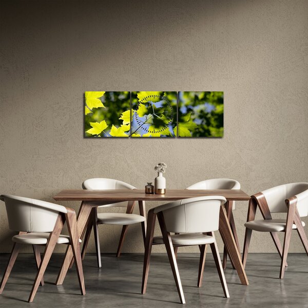 Obraz - javorové listy (s hodinami) (90x30 cm)