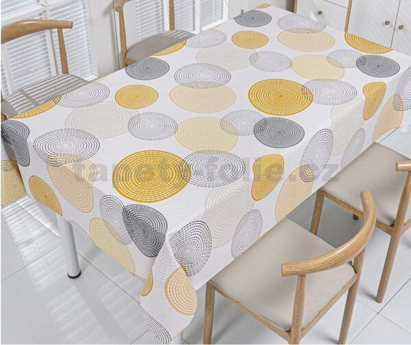 Ubrus PVC 3581565, metráž, 20 m x 140 cm, kruhy šedo-žluté, IMPOL TRADE