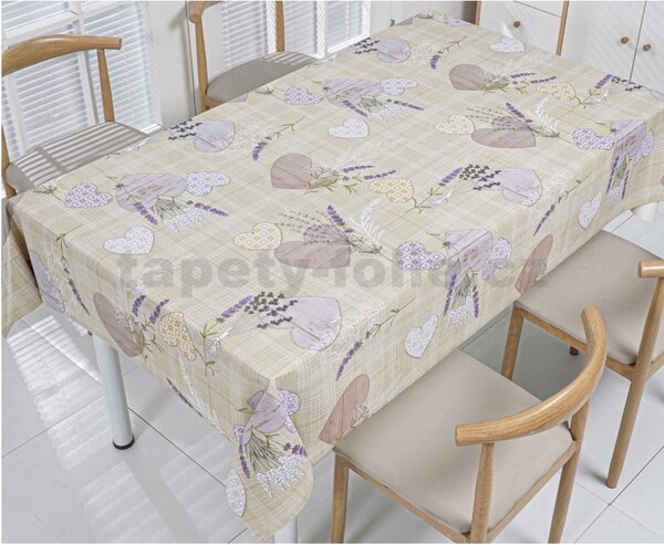 Ubrus PVC 3581563, metráž, 20 m x 140 cm, levandule se srdíčky, IMPOL TRADE