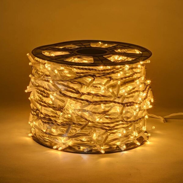 DECOLED Easy Fix LED světelný řetěz, 100 m, venkovní, teple bílá s FLASH, 1000 diod, bílý kabel, IP67, cívka
