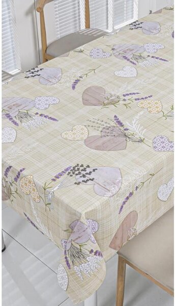 Ubrus PVC 3581563, metráž, 20 m x 140 cm, levandule se srdíčky, IMPOL TRADE