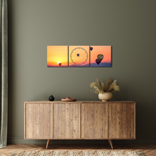 Obraz horkovzdušných balónů (s hodinami) (90x30 cm)