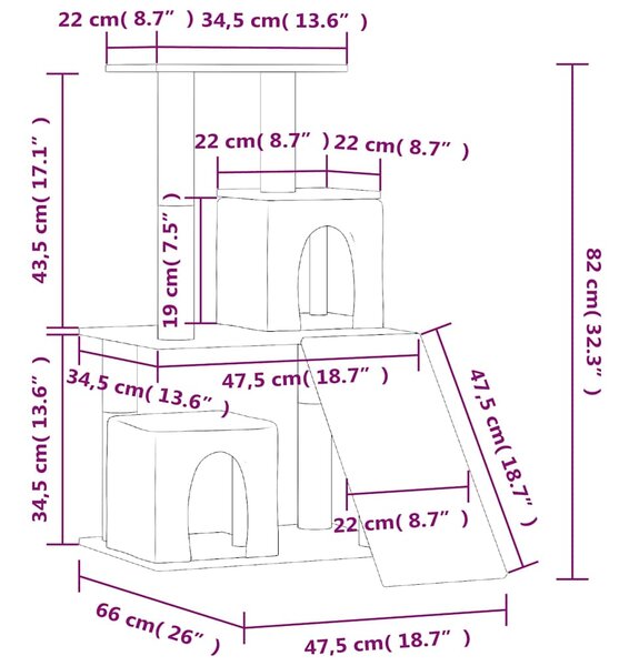 Škrabadlo pro kočky se sisalovými sloupky světle šedé 82 cm 171664