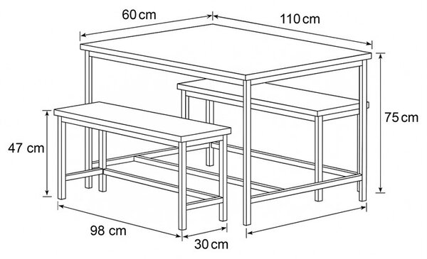 Jídelní set pro 4 osoby s lavicí 110x60 cm dekor staré dřevo AJSA106OW