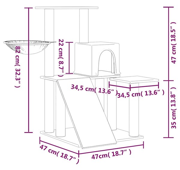 Škrabadlo pro kočky se sisalovými sloupky světle šedé 82 cm 171661