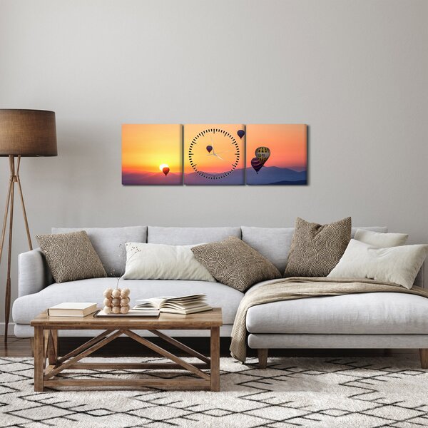 Obraz horkovzdušných balónů (s hodinami) (90x30 cm)
