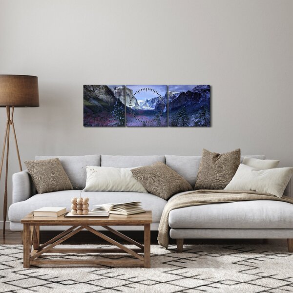 Obraz zimní horské krajiny (s hodinami) (90x30 cm)