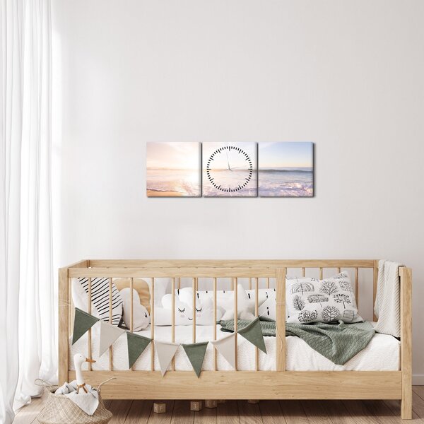 Obraz písečné pláže (s hodinami) (90x30 cm)