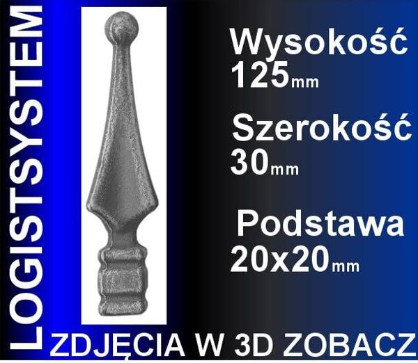 LogistSystem 1 ks ozdobná kovová špička – 125 x 30 mm (V x Š) / základna: 20 x 20 mm, dekorace na plot 40.092