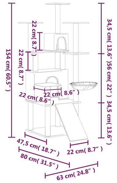 Škrabadlo pro kočky se sisalovými sloupky tmavě šedé 154 cm 171692