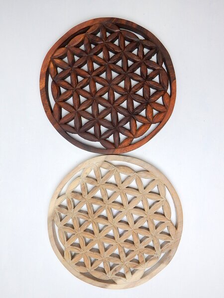 Mandala KVĚT ŽIVOTA ze dřeva, 30 cm, ruční práce