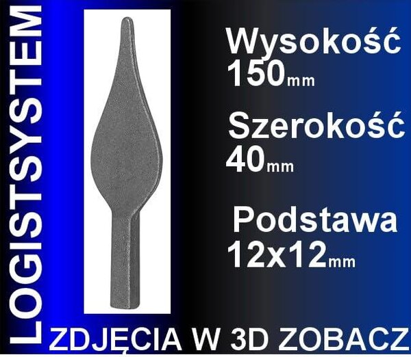 LogistSystem 1 ks ozdobná kovová špička – 150 x 40 mm (V x Š) / základna: 12 x 12 cm, dekorace na plot 40.067