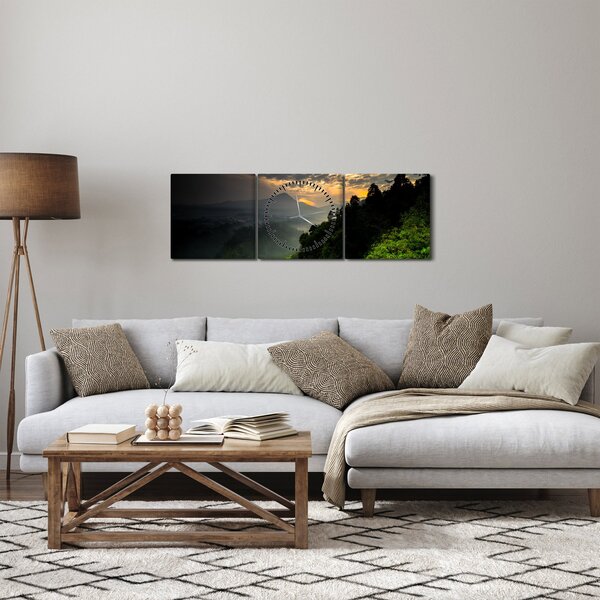 Obraz - zelená horská krajina (s hodinami) (90x30 cm)