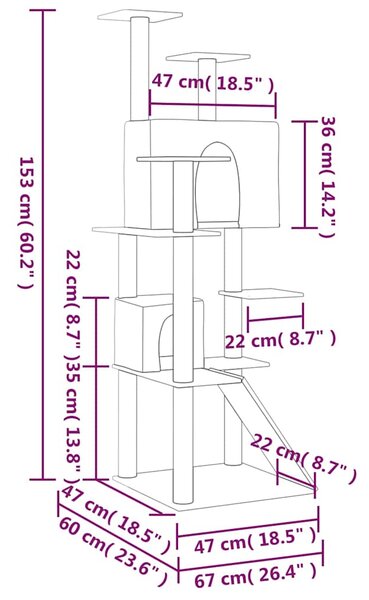 Škrabadlo pro kočky se sisalovými sloupky krémové 153 cm 171693
