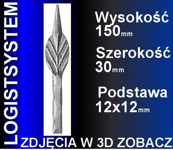 LogistSystem 1 ks ozdobná kovová špička – 150 x 30 mm (V x Š) / základna: 12 x 12 cm, dekorace na plot 40.133