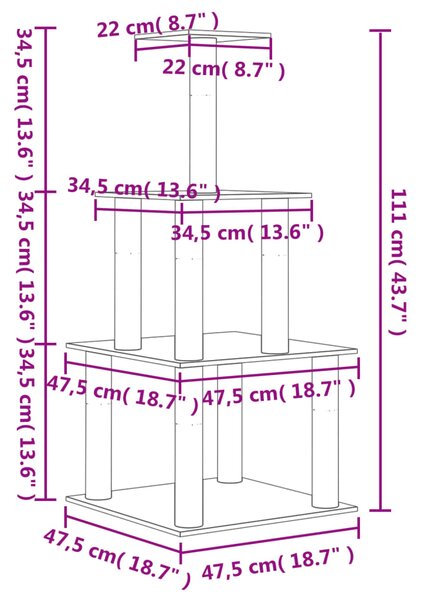 Škrabadlo pro kočky se sisalovými sloupky světle šedé 111 cm 171733