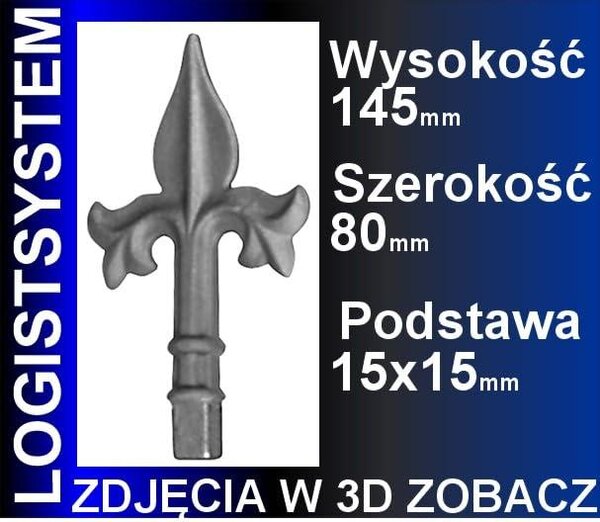 LogistSystem 1 ks ozdobná kovová špička – 145 x 80 mm (V x Š) / základna: 15 x 15 cm, dekorace na plot 40.106