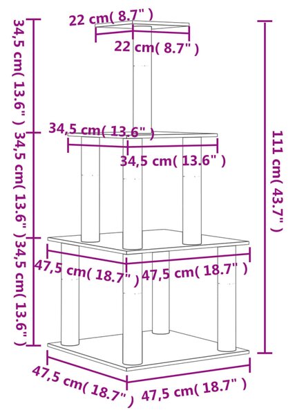 Škrabadlo pro kočky se sisalovými sloupky krémové 111 cm 171732