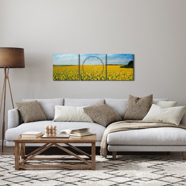 Obraz - lán slunečnic (s hodinami) (90x30 cm)