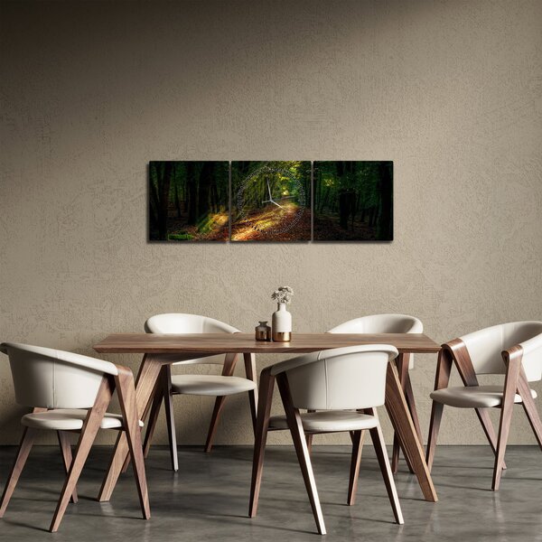 Obraz lesní cesty (s hodinami) (90x30 cm)