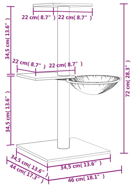 Škrabadlo pro kočky se sisalovými sloupky světle šedé 72 cm 171769