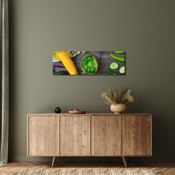 Obraz se zeleninou (s hodinami) (90x30 cm)