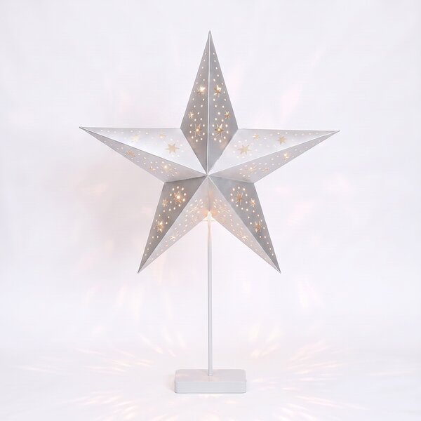 SOLIGHT LED vánoční hvězda stolní na stojánku, 10 LED, 45cm, časovač, stříbrná
