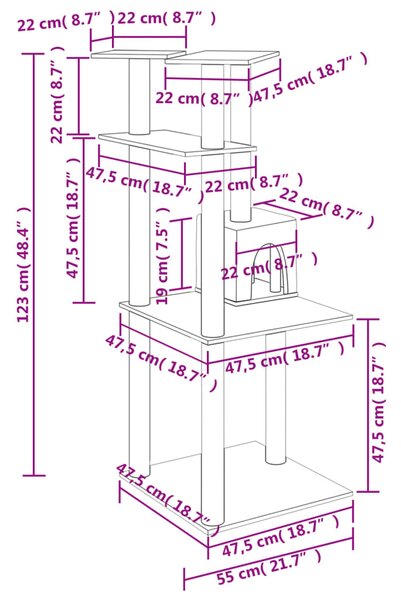 Škrabadlo pro kočky se sisalovými sloupky světle šedé 123 cm 171784