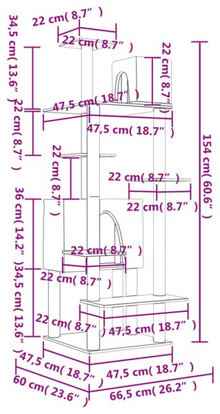 Škrabadlo pro kočky se sisalovými sloupky tmavě šedé 154 cm 171773