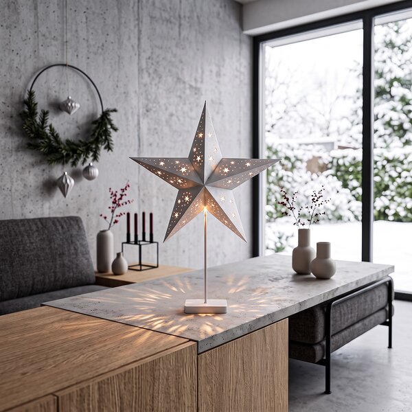 SOLIGHT LED vánoční hvězda stolní na stojánku, 10 LED, 45cm, časovač, stříbrná