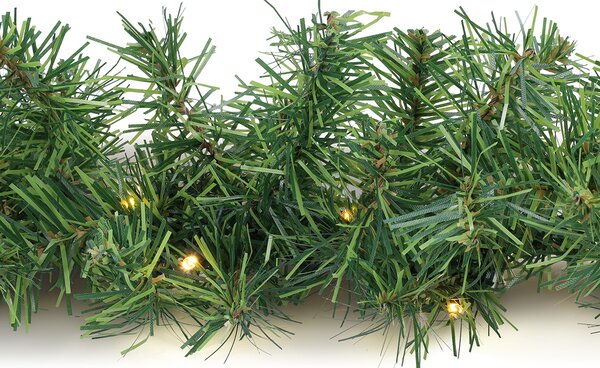 SOLIGHT LED vánoční girlanda s hustým jehličím, 48 LED, 3m, časovač, 3x AA, IP44, teplá bílá