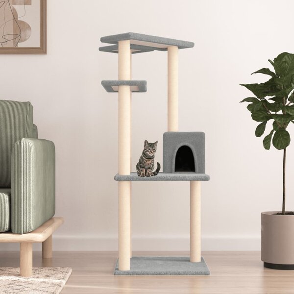 Škrabadlo pro kočky se sisalovými sloupky světle šedé 123 cm 171784