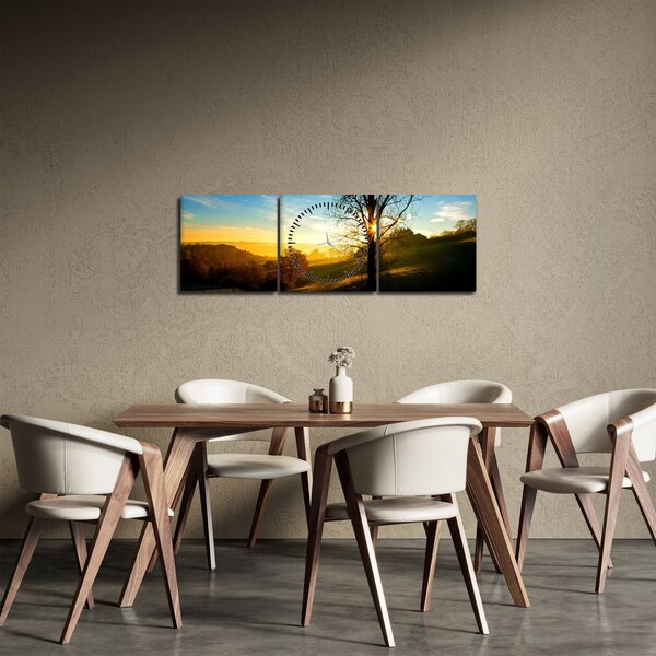 Obraz východu slunce (s hodinami) (90x30 cm)