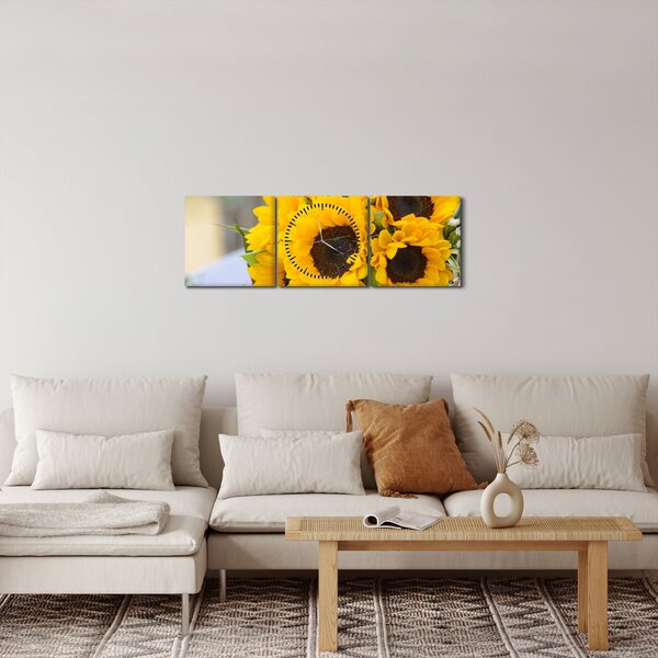 Obraz svatební kytice ze slunečnic (s hodinami) (90x30 cm)