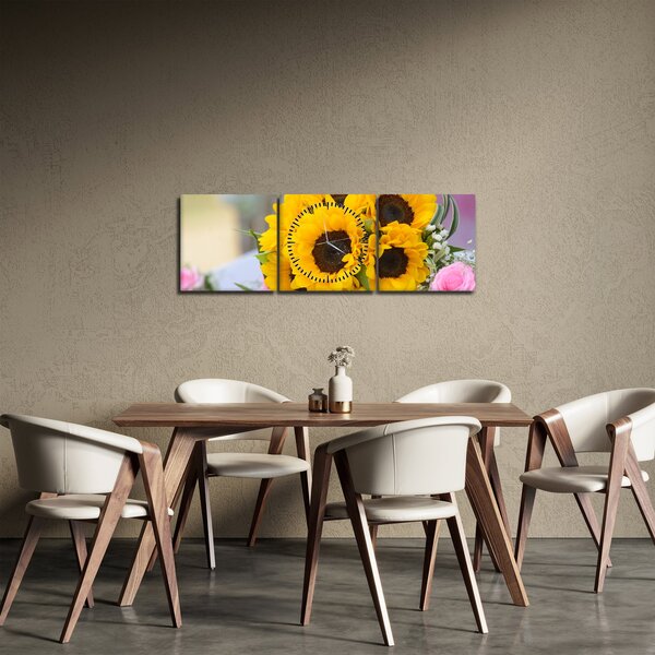 Obraz svatební kytice ze slunečnic (s hodinami) (90x30 cm)
