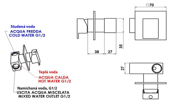 Sapho Sapho, LATUS podomítková baterie pro bidetové spršky, 1 výstup, chrom, 1102-40