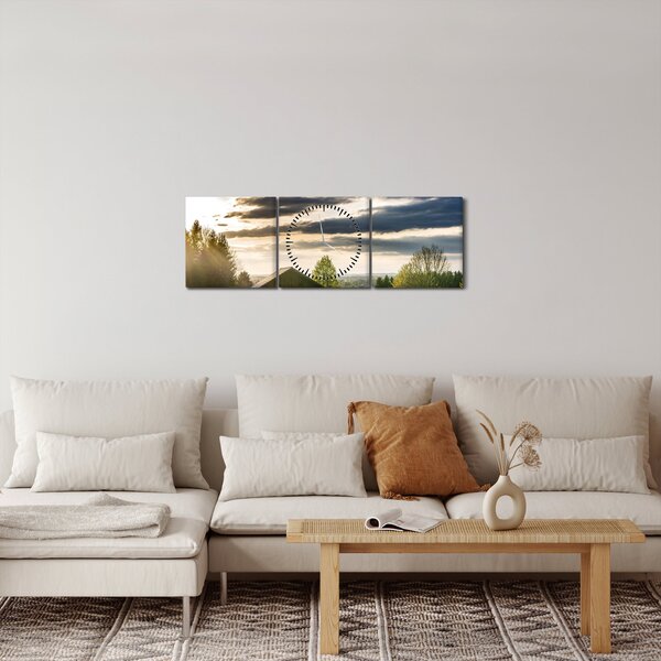 Obraz lesní chaty (s hodinami) (90x30 cm)