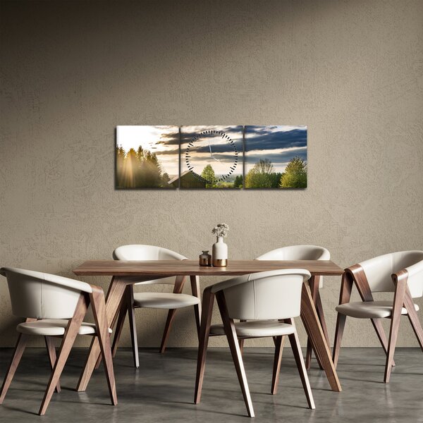 Obraz lesní chaty (s hodinami) (90x30 cm)