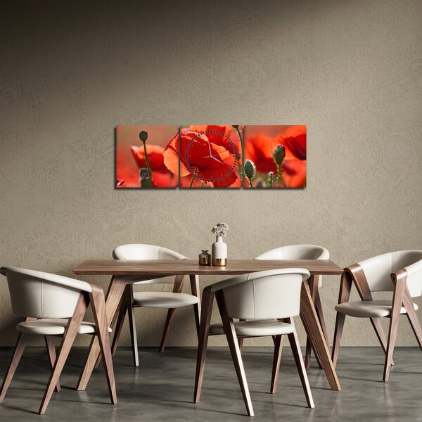 Obraz vlčích máků (s hodinami) (90x30 cm)