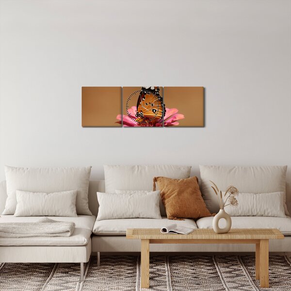 Obraz motýla na květině (s hodinami) (90x30 cm)