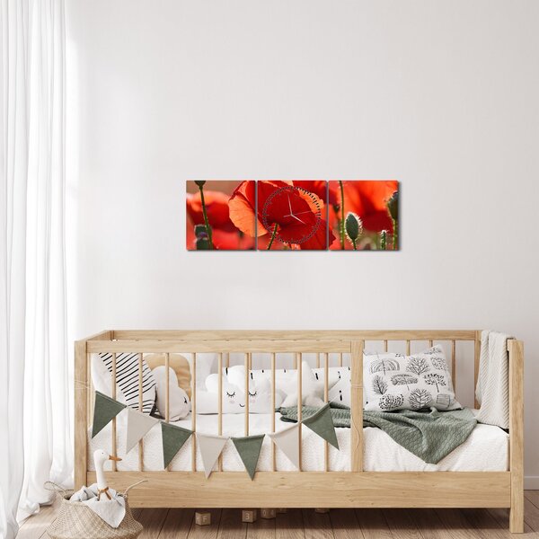 Obraz vlčích máků (s hodinami) (90x30 cm)