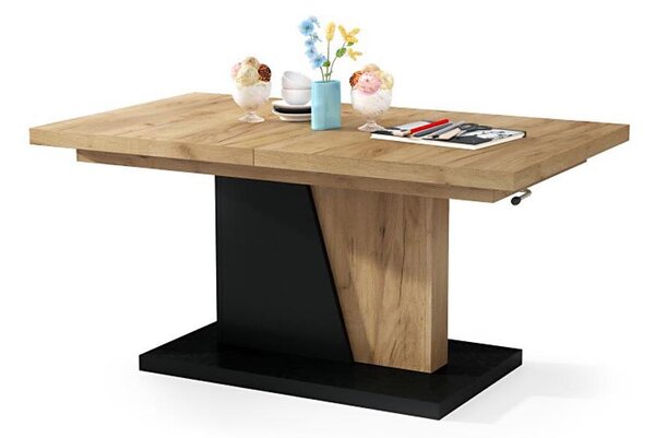 Rozkl. konfer./jídel. stůl se zved. desk. NINO 120/150/180x70 cm dub craft/černá