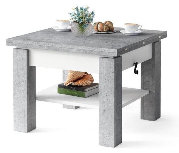 Rozkládací konferenční/jídelní stůl se zvedací deskou CALEB šedá beton/bílá