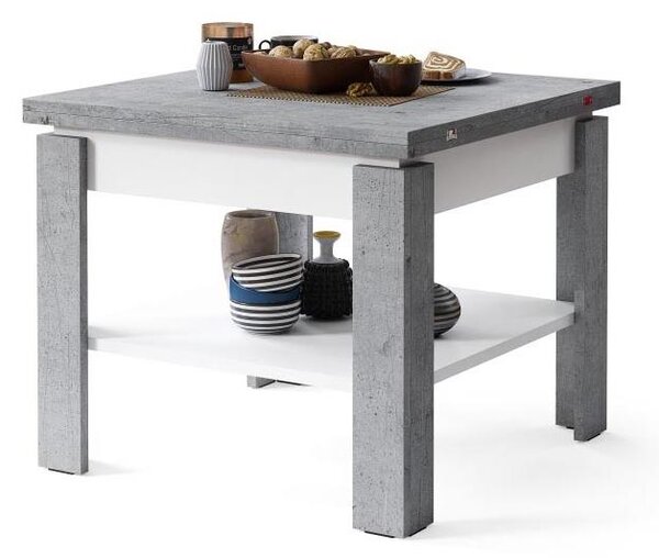 Rozkládací konferenční s odkládací policí LIA 65/130x65 cm šedá beton/bílá