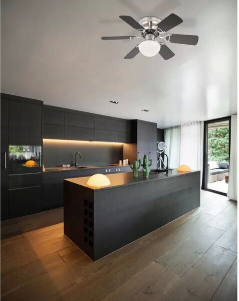 GLOBO 0307 UGO stropní ventilátor s osvětlením na patici E27 760 mm s tahovým vypínačem nikl