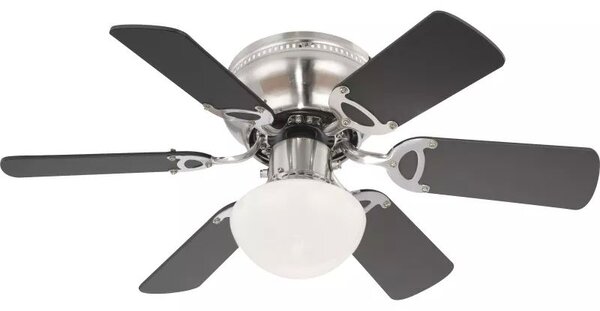 GLOBO 0307 UGO stropní ventilátor s osvětlením na patici E27 760 mm s tahovým vypínačem nikl