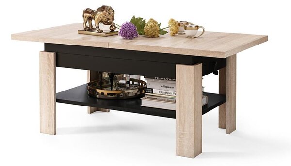 Rozkládací konferenční se zvedací deskou ROY 130/170x65 cm dub sonoma/černá