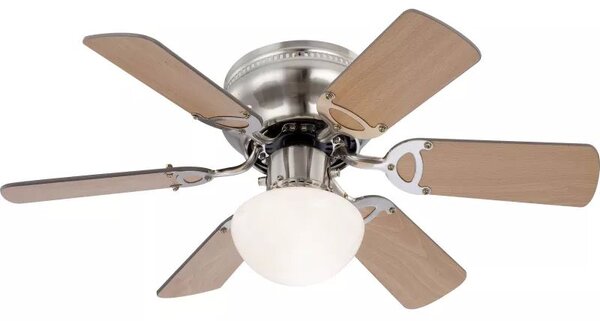 GLOBO 0307 UGO stropní ventilátor s osvětlením na patici E27 760 mm s tahovým vypínačem nikl