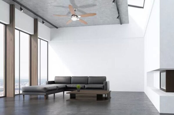 GLOBO 0308 AZURA stropní ventilátor s osvětlením na pětici E14 1320 mm s tahovým vypínačem nikl